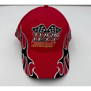Nascar Hat Turn Left Energy Drink Flame Design With Checkered Flag Logo